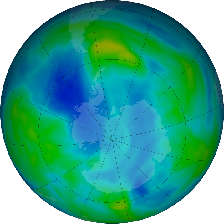 Antarctic ozone map for 28 May 2022